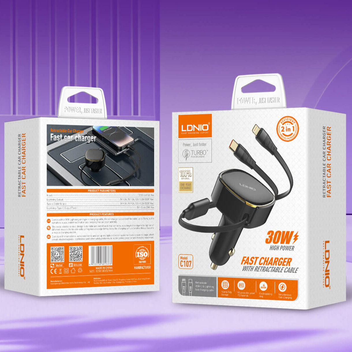 شارژر فندکی کابل دار الدینیو مدل C107