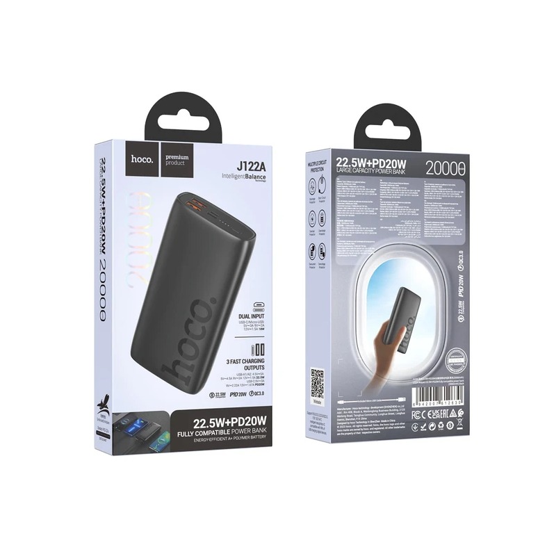 پاوربانک هوکو مدل J122A 22.5W ظرفیت 20000 میلی آمپر ساعت - 3000