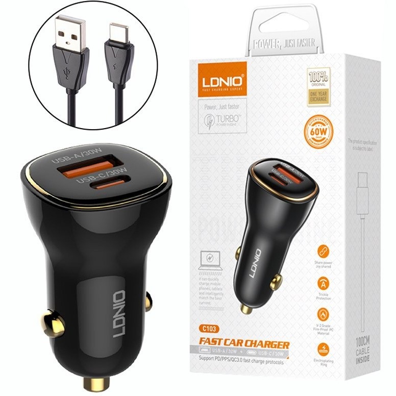 شارژر فندکی 60 وات الدینیو مدل C103